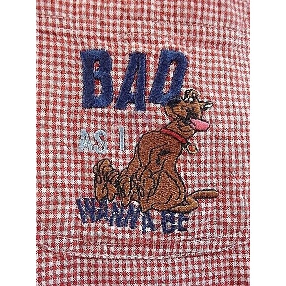 Scooby-Doo Shirt Cartoon Network Embroidered Button Up Red Checkered Size 22 - Picture 3 of 7